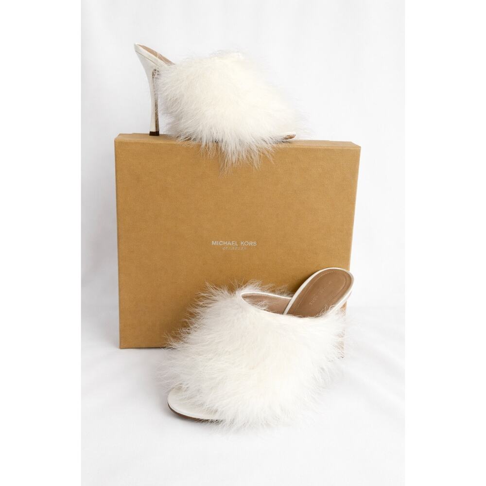 Michael Kors Charmaine Feather Mule Heels White 9.5 Runway NIB